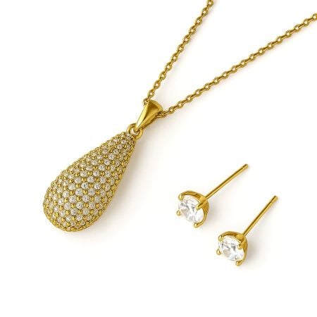 18K Gold Plated Sparkling Necklace Earring Set